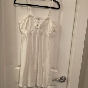 Women's White Lace-Trim Chemise with Button Front